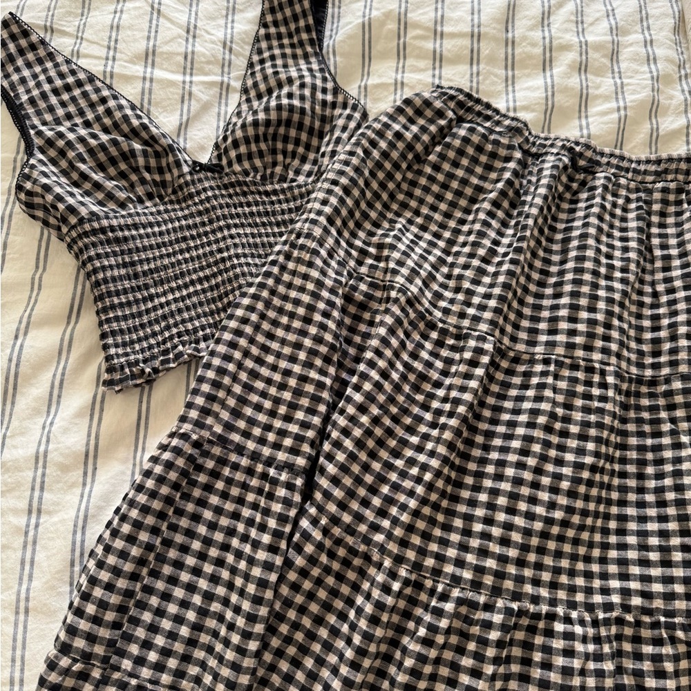 Black & White Gingham Two-Piece Set - Crop Top & Skirt